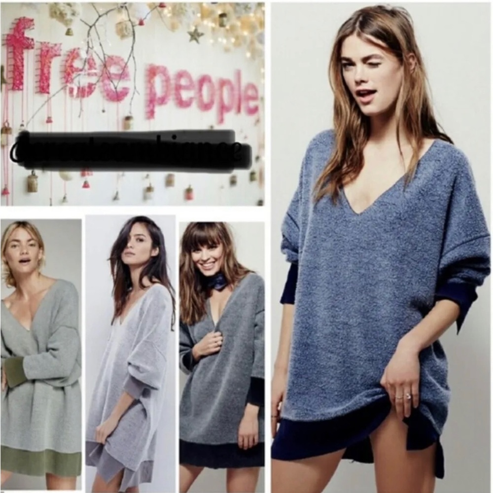 Free People Vtg.RARE HTF All About It Fleece V Neck Oversized Top Sz S Camel NWT - Picture 2 of 2